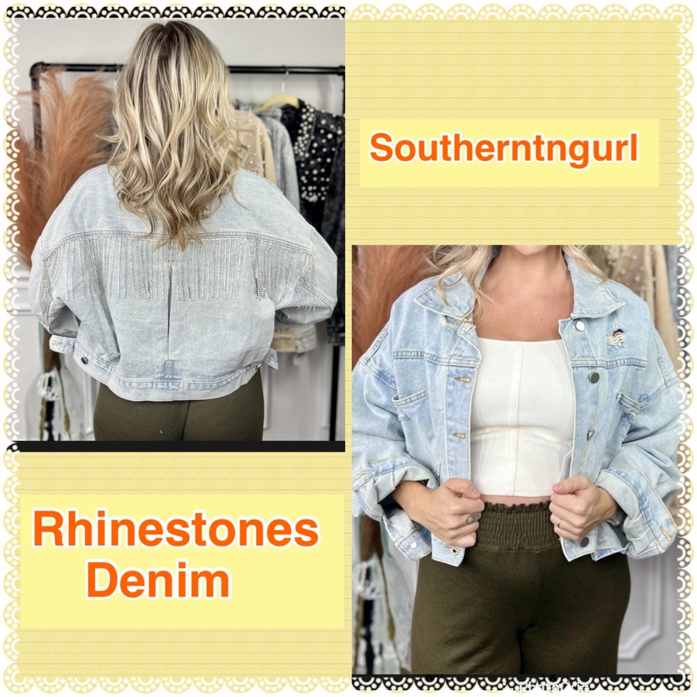 NWT  BLUE B  Rhinestones Fringe Light Wash Denim Distressed Jacket